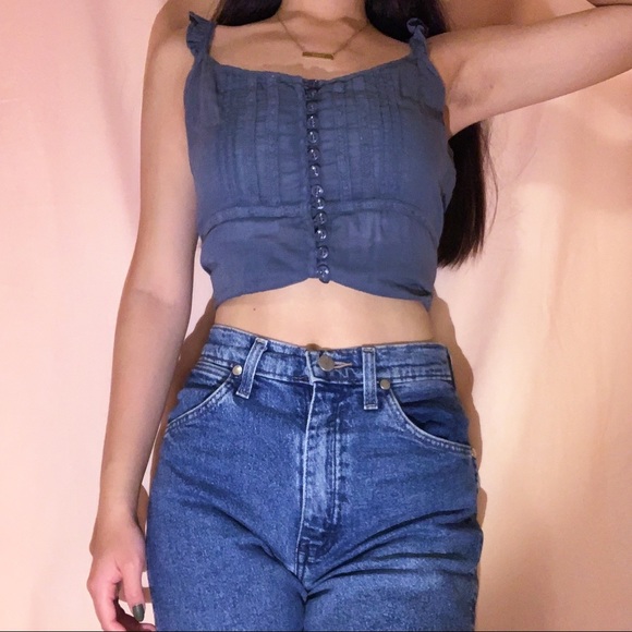 BLUE ROXY BUTTON AND LETTUCE HEM STRAP CAMI - Picture 2 of 5